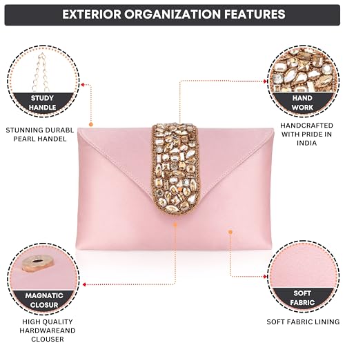 aiZ Bridal Accessories Stylish Clutch Purses for Women - Compact and Lightweight Design, One Pockets for Convenient Storage - Ideal for Everyday Use, Travel, and Casual Outings_ Pink