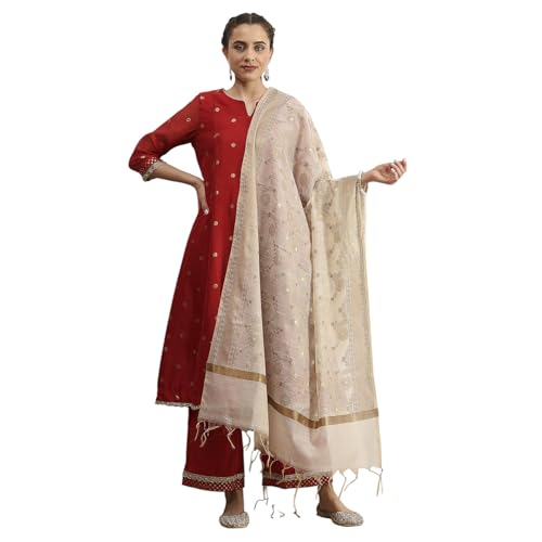 Biba Women Cream Polyester Yarndyed Dupatta_FREE SIZE