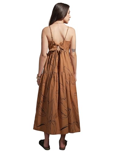 Vishudh Women Sleeveless Tie Neck Dress VVa1000070 Brown L