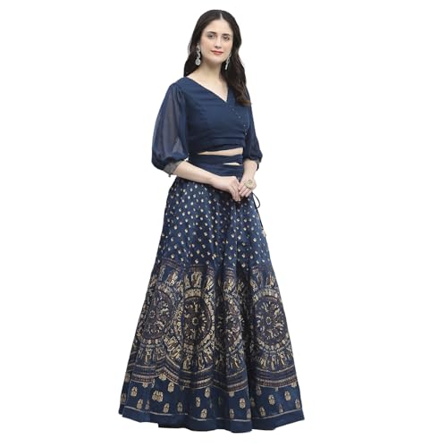 Biba Women's Chiffon Lehenga Set (FEST2766AW24BLU_Blue_34)