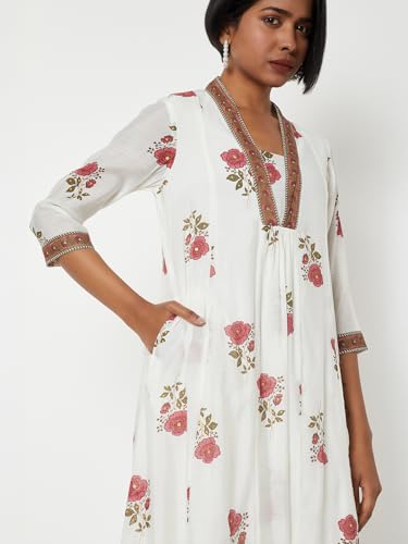 Max Women Printed A-line Kurta Set (White_XL)