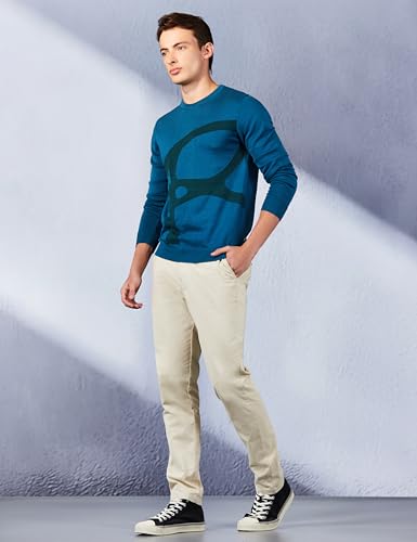 Men's Solid Blue Crew Neck Sweater