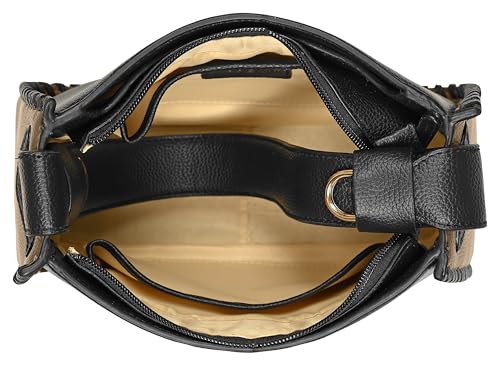 eske Snow Whip Handbag for Women | Stylish Vegan Leather Shoulder Bag with Top Zip Closure | 3 Compartments, Slip Pockets & Magnetic Snap Sides | Detachable Strap | Elegant Tote Purse (Black Stone)