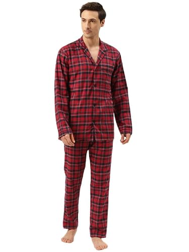 Hancock Men Cotton Checked Night Suit Blue Size XL