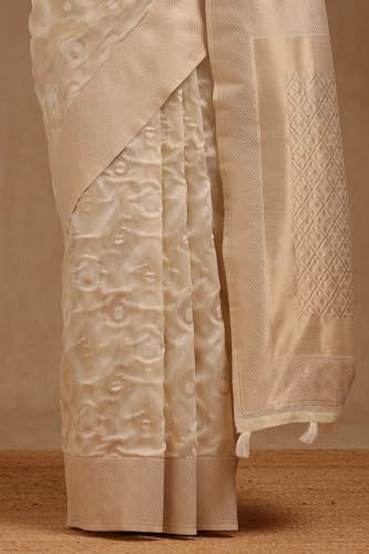 Soch Womens Cream Linen With Zari Woven Saree With Zari Woven