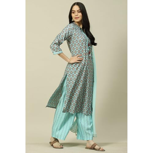 Rangriti Women Polyester Blend Printed Suit Set (RSKASRTD18002SS23LBLU_Blue