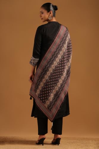 Soch Womens Black Dola Silk Floral Embroidered Salwar Suit