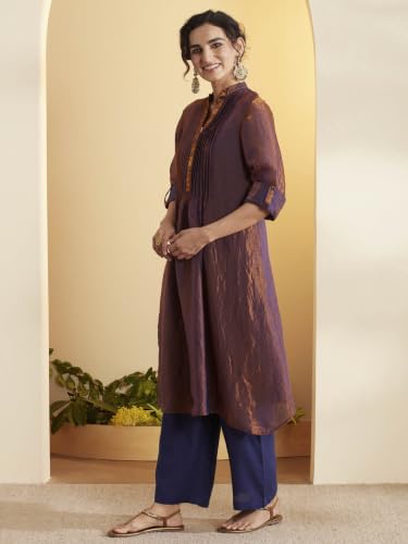 BIBA Poly Satin Dyed Straight Semi-Formal Kurta With Palazzo And Inner