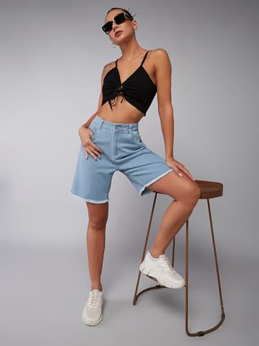 Dolce Crudo Women's Regular High Rise Above Knee Stretchable Denim Shorts (DOSS24DEN69-32-158-38, Light Blue, 38)