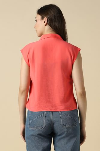 Women Peach Solid Cap Sleeves Shirt