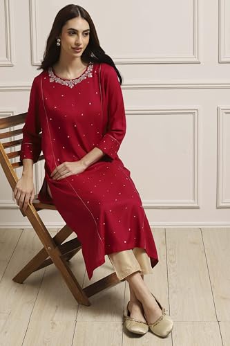 Biba Women Pink Viscose Rayon Straight Dyed Kurta_40