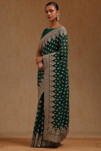Soch Womens Teal Green Georgette Embroidered Saree With Zari