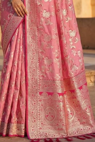 SGF11 Women's Kanjivaram Soft Silk Saree With Unstiched Blouse Piece (Pink)