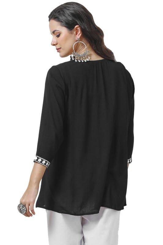 Soch Womens Black Rayon Crepe Embroidered Tunic with Thread Work