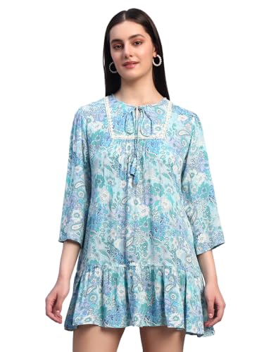 veldress21 Women Multicolor Short Mini Beachwear Flare Dress Summer Stylish (in, Alpha, S, Regular, Blue)