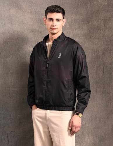 U.S. Polo Assn. Denim Co. Men's Black & Gold Regular Fit Jacket (UDJCK121B_Wine_2XL)