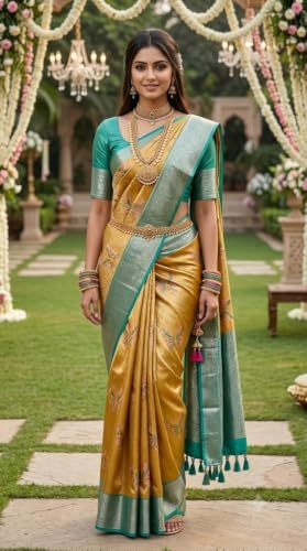 SREE KUMARAN Women's Kanchipuram Kubera Silk Pure Pattu Sarees – Deer Butta With Blouse (VSK161-9)