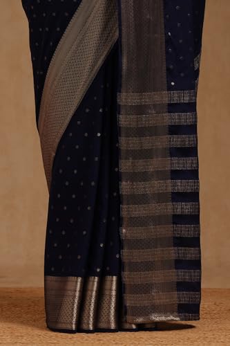 Soch Womens Navy Blue Georgette Zari Woven Saree