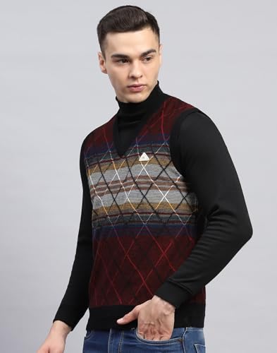 Monte Carlo Mens Self Design Maroon V Neck Sleeveless Sweater (1243215SL-2-44)