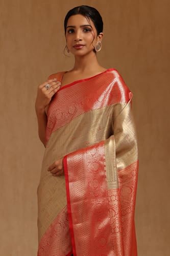 Soch Womens Grey Silk Blend Zari Woven Saree