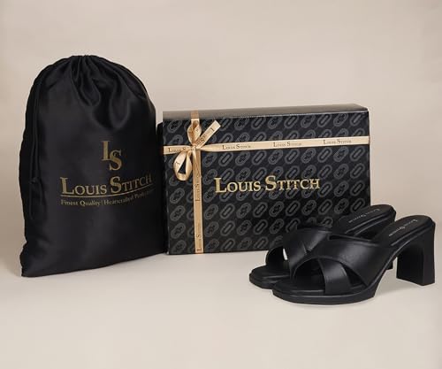 LOUIS STITCH Women's Black Stylish Cross Strap Block Heel Sandals for Women (LD06-BHCSJB105)