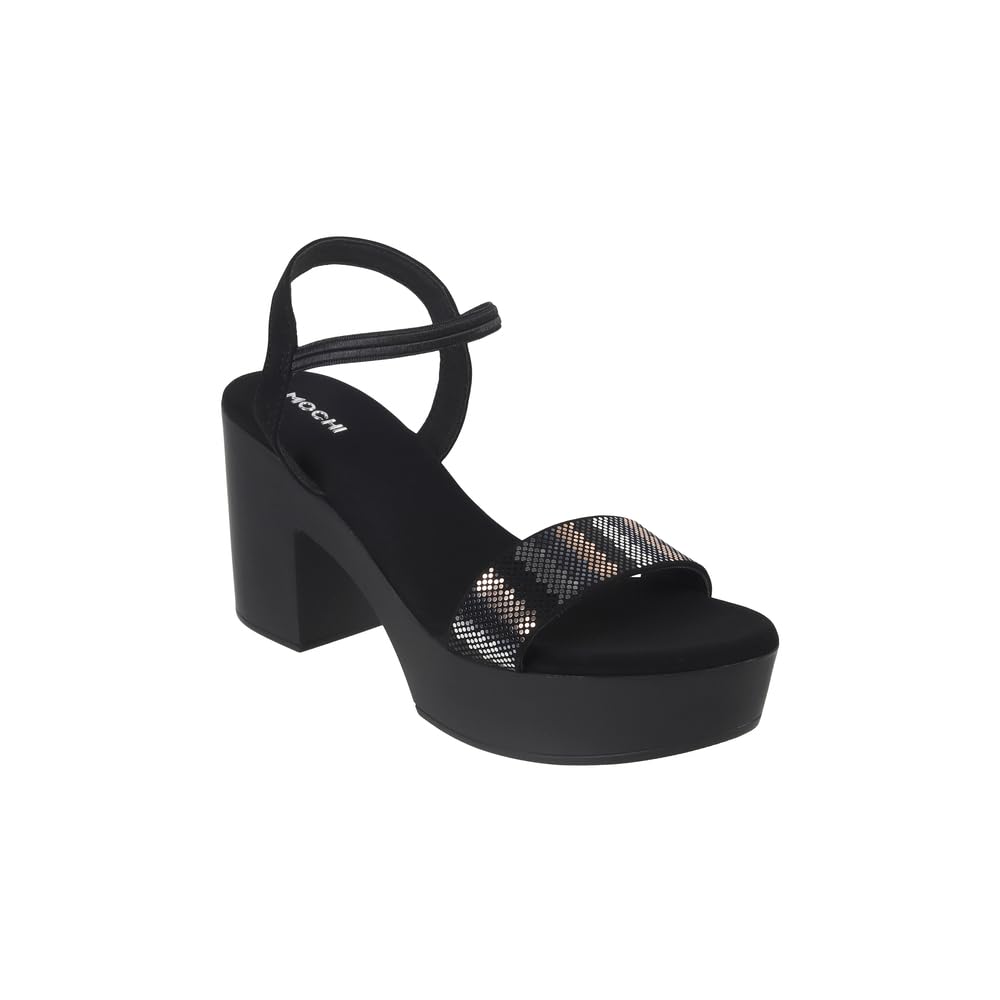 Mochi Women Black Elevated Fashion Sandals With Block Heel UK/7 EU/40 (34-272)