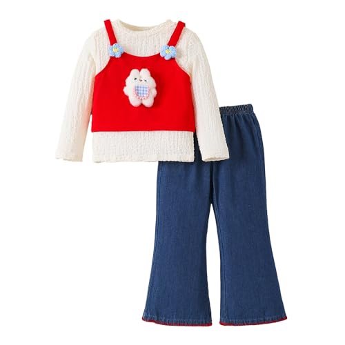 Hopscotch Girls Full Sleeves Yellow 3-Pc Animal Applique Jeans Set For Age (3-4 Years)