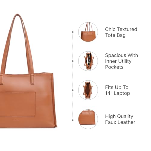 Fastrack Chic Spacious Laptop Tote Bag for Women | Stylish Casual Bag for Ladies, Women, Girls | College, Work Bag Made of High-Quality Faux Leather (Tan)