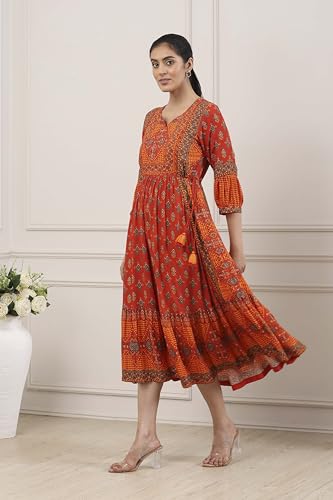Biba Women Rust Viscose Rayon Anarkali Dress_40