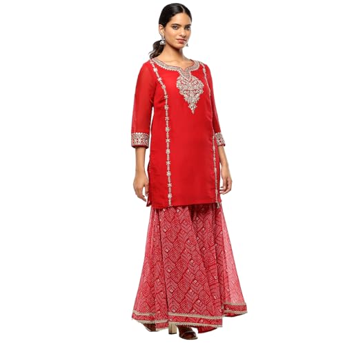 BIBA Women's Red Polyester Blend Straight Suit Set_38