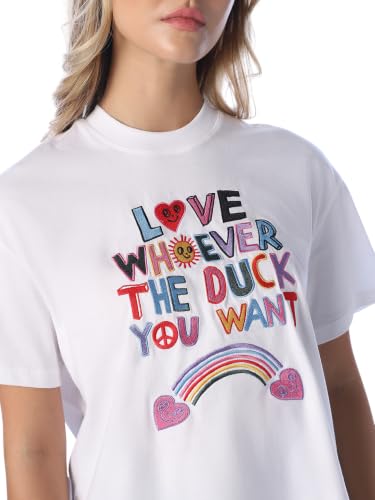 ONLY Women's Typographic Relaxed Fit White T-Shirt