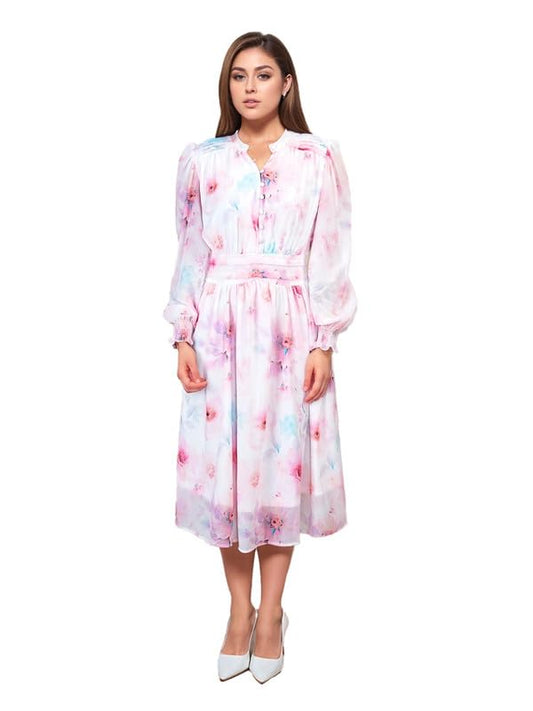 Zink London Women's White Floral Prints Relaxed Fit Midi Dress