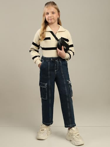 VERO MODA Girl Mid Rise Mom Fit Dark Blue Jeans