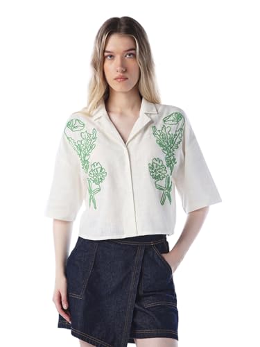 ONLY Women's Embroidered Regular Fit White Shirt