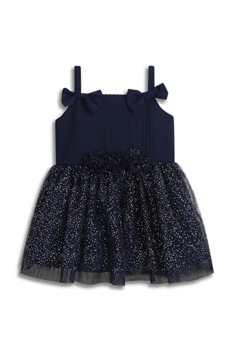 Girls Navy Textured Party Dress