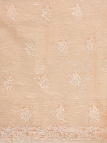 Ada Hand Embroidered Lucknowi Chikankari Unstitched Linen Dress Material Suit Piece with Dupatta for Women 01A885295 Peach