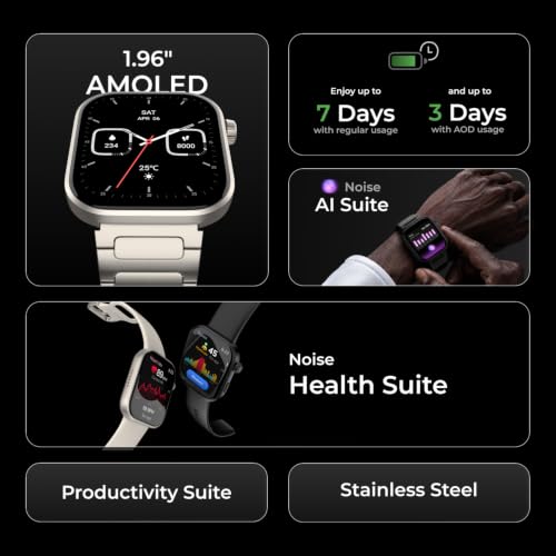 Noise New Launch ColorFit Ultra 4 Smartwatch with BT Calling, 1.96" AMOLED Always-On Display, AI Transcription & Voice Commands, Metal Body, 10m Water Resistant, Heart Rate Monitor (Jet Black)