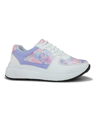 XE Looks Women Printed Lace-Up Sneakers | Comfortable Lightweight Soft Sole Casual Shoes for Girls | Fashionable, and Stylish Design Footwear | Ideal for Walking, Running and Daily Use (Purple)
