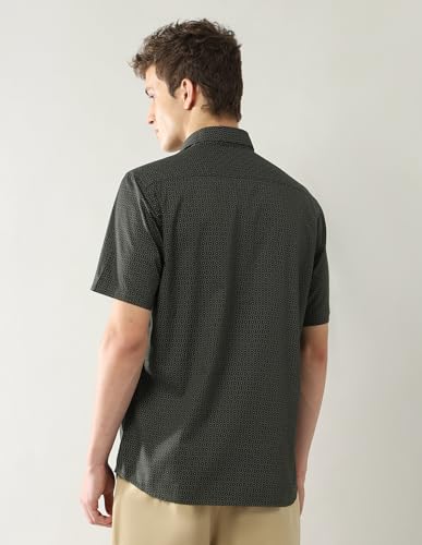Arrow Sports Men's Geometric Regular Fit Shirt (ASAJSH1738_Olive