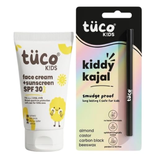 Tuco® Kids Sunscreen Cream SPF 30 (50gm) & Kiddy Kajal Combo Pack of 2