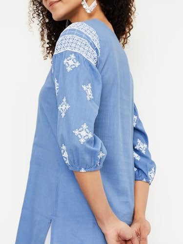 Max Women Cotton Blend Regular Fit Kurta (PFWWSP25IR_Blue, XL