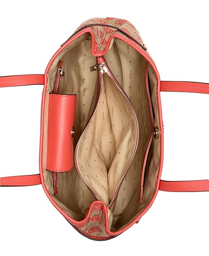 GUESS Coral Red Logo Printed Beyza Girlfriend Tote Bag