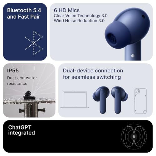 CMF by Nothing Buds 2 Plus with 50dB Hybrid ANC| Hi-Res + LDAC| Spatial Audio| 6HD Mic| 61.5Hrs Bluetooth in Ear Headset (Blue, in the Ear)