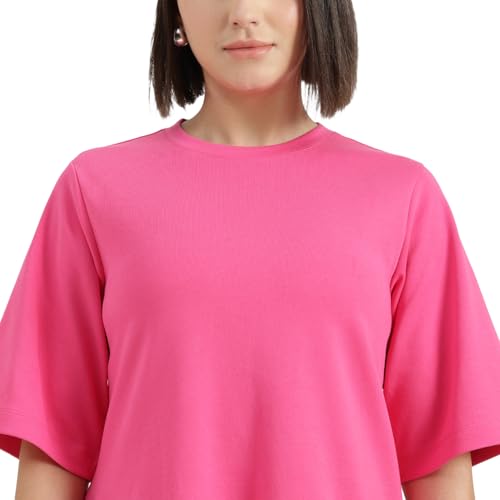 United Colors of Benetton Round Neck Solid Dress (Size : 2XL) - 26P3099W3823I02A Pink