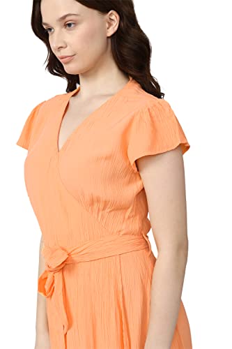 Van Heusen Women's Viscose Classic Below The Knee Dress (VWDRFRGFE37471_Orange