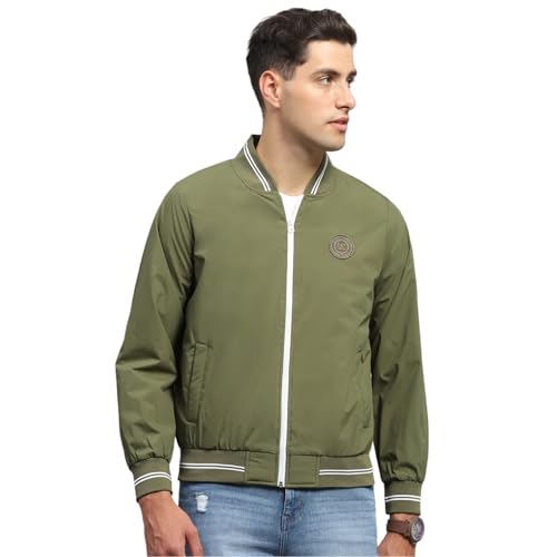 Monte Carlo Mens Solid Green Mock Neck Full Sleeve Jacket (224066863-5-44)