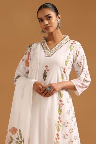 Soch Womens Off White Cotton Botanical Salwar Suit With Bead