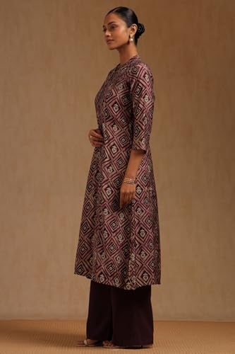 Soch Women's Muslin Geometric Regular Kurta (CWA5KU61483_Wine