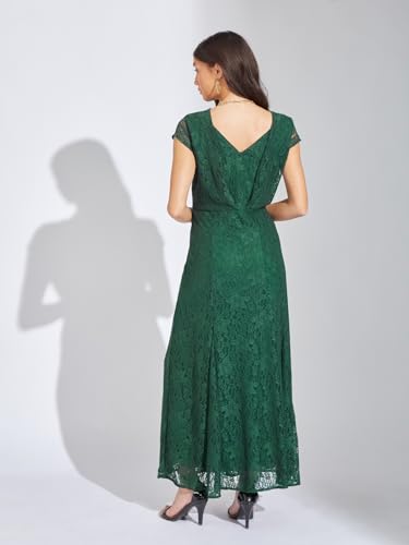 Latin Quarters Women's Green Cap Sleeve V-Neck Party A-Line Dress_M