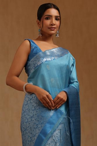 Soch Womens Blue Tussar Zari Woven Saree